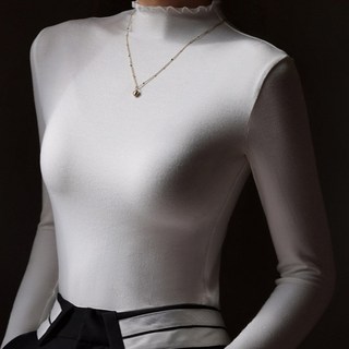 와이엠 여성 모달 프릴반목 폴라 니트티