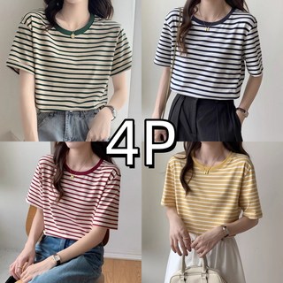 Gradle 여성 반팔티셔츠 4종 스트라이프 반팔티 통기성 반팔 100면 쿨링 운동 티셔츠 트레이닝 반팔세트 여름용 라운드상의