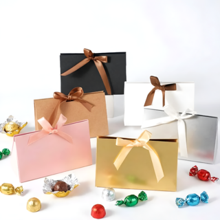 삼각형 리본 선물상자 5P / 발렌타인데이 초콜릿 디저트 답례품 구디백 선물포장, 1세트, 골드