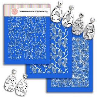 GOTO CLAY TOOLS 폴리머 클레이용 Waters 리프 실크 스크린 스텐실 3피스 컨투어 라인 리프 패턴 실크스크린 폴리머 클레이 귀걸이 제작용 재사용 가능한 실크, Weavy leaf