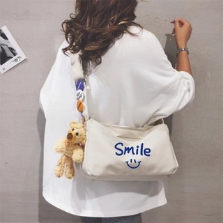 斜挎包 單肩包 運動休閒 百搭 運動包 大容量 簡約 可愛 通勤包 輕便 便攜, 白色笑臉,單獨包包