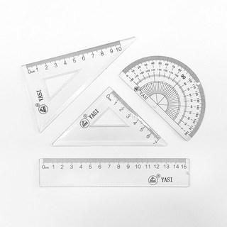 투명 삼각자 각도기 15cm자 4종 Set 하드케이스, 1세트, Clear
