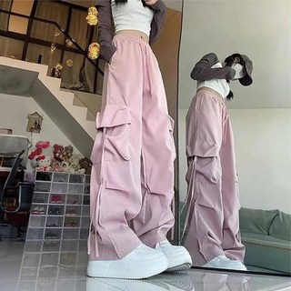 【Helena】美式工裝褲 高腰寬鬆直筒闊腿褲 多巴胺辣妹運動休閒長褲【C1203】