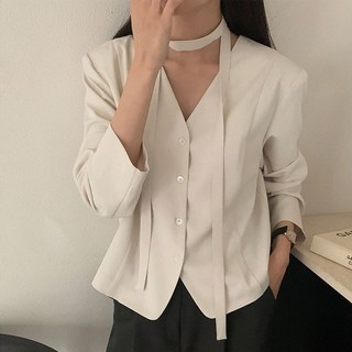 [당일출고 비침X/어깨퍼프/허리잘룩/하객룩]고퀄 타이 브이넥 긴팔 블라우스(리본소프트 스카프 결혼식하객룩 스트랩 크롭정장출근룩 블레이저 벚꽃룩봄못 청순빅사이즈 셔링벨트쉬폰)