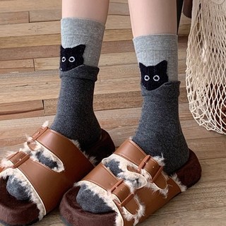 超萌小貓中筒襪，純棉可愛女生襪，保暖文青潮流籃球滑板長襪