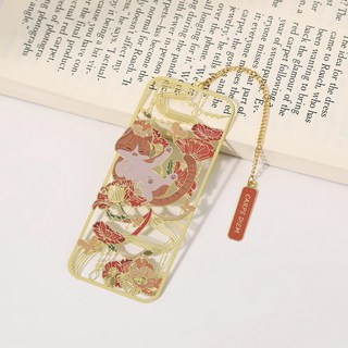 Super歐爸 古典貓咪金屬書籤 貓咪書籤 貓書籤 古風書籤 國風書籤 古典書籤 胖貓書籤 高顏值 送老師, 1個, 花伴萌貓-大橘