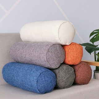棉麻加厚圓形枕頭 圓柱枕 長枕頭沙發圓形長腰靠 棉麻垫脚脚枕 椎护颈枕长条枕靠枕靠垫, 草綠,15x15x40cm/枕套