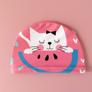 熱銷男女兒童通用游泳帽不勒頭可愛螃蟹卡通布泳帽 游泳池游泳必備, 小貓咪, 1個