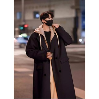 STYLE DR 가을 겨울 블랙 코트 남자 무릎 롱 트렌치 오버핏 코트