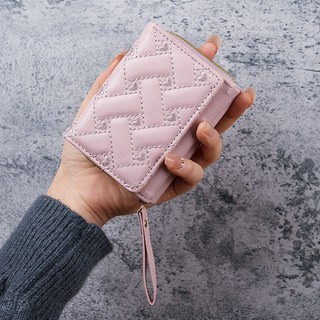 新款女士錢包短款簡約繡花愛心零錢包多卡位卡包三摺疊小錢包