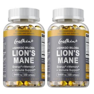 Coolkin 獅鬃菇 + 銀杏 能量 + 記憶力 + 免疫支持 5400毫克 120 膠囊, 240g, 1個