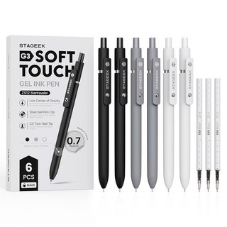 STAGEEK 블랙 젤 펜 9Pcs 파인 포인트 스무스 필링 저널링용 퀵 드라이 잉크 사무실 노트 필기 학용품 간호사 에스테틱 3개 추가 리필(블랙 그레이 화이트), 6