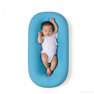 床中床 新生兒仿子宮床 嬰兒防吐奶斜坡墊 安撫枕 嬰兒睡窩 可拆洗可折疊便攜式外出旅行床, 牛奶絲面料春夏款抑菌抗蟎-晴空藍-可拆洗,0-3個月45*80cm（使用時間較短）