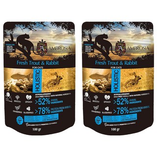 AMBROSIA 安柏希雅 全齡用 無穀鮮肉貓糧, 鱒魚 + 兔肉, 100g, 2袋
