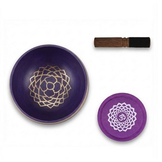 紫色冥想頌缽套裝，含木槌及墊, 紫-頂輪, 1個