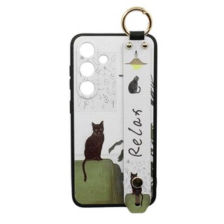 신서엔코 갤럭시 케이스 릴렉스 고양이 일러스트 핸드 스트랩 핸드폰케이스