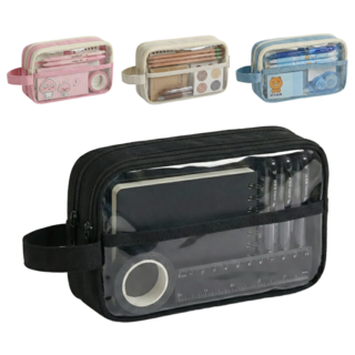 2026 신학기 대용량 클리어 필통 파우치 투명 PVC 펜케이스 수납 보부상, 1개, 블랙