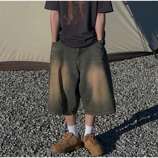 【BASIC】刷黃七分褲 韓系穿搭 寬大版型 百搭牛仔褲