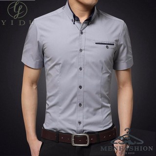 【八色入】M-5XL大尺碼短袖襯衫 商務襯衫 素色襯衫 韓版緊身休閒襯衫 夏季翻領立領襯衫 正裝素色襯衫 男士職業襯衫