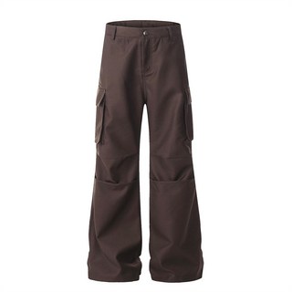 【微喇顯瘦】工裝闊腿褲 喇叭褲 闊腿褲 休閒長褲 傘兵褲 男士長褲 褶皺設計 小眾潮流 高腰寬鬆 街頭Vibe風穿搭