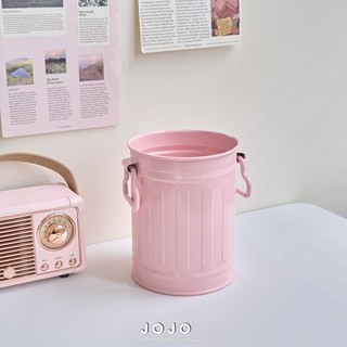 JOJO現貨 少女心桌面收納小鐵桶 筆筒 刷具收納筒 迷你垃圾桶 居家生活擺設裝飾小桶子, 1個, 奶油粉小鐵桶