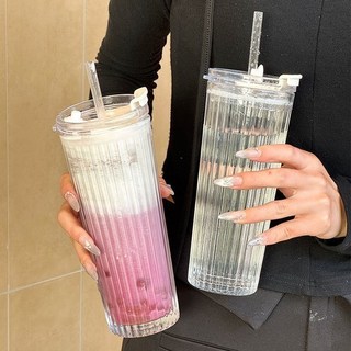 極光杯 玻璃吸管杯 幻彩女神玻璃吸管杯 個性杯子 七夕女友送禮, 1個, 2.0小眾椰奶白【升級款杯】,超靚情侶組合裝