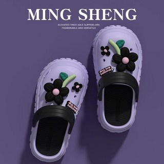 多巴胺小花洞洞鞋 女款 夏季戶外厚底增高涼拖鞋 EVA防滑【台灣出貨】, 白色【小花朵】 店長推薦-厚底兩穿, 40-41 【適合40碼-41碼的腳】