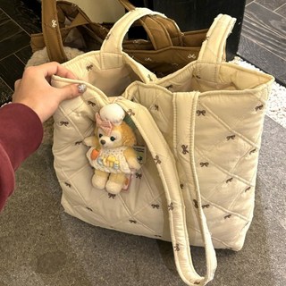 精緻刺繡 夾棉 托特包 蝴蝶結 軟糯 質感 百搭 新款 小衆 單肩包