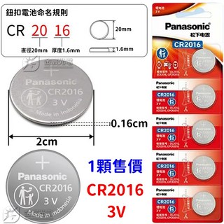國際牌 CR2016 3V 鈕釦電池 遙控器電池 主機板電池, 1個, Panasonic（ＣＲ２０１６）一顆