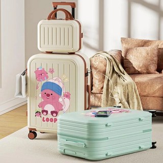 卡通 loopy露比小海貍 行李箱 新款 旅行箱拉鏈款 大容量女 兒童 學生 拉桿箱 可愛 密碼箱子 加厚登機