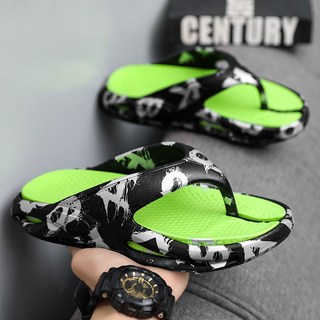 2026新款男女室內外EVA拖鞋 居家沙灘兩用防滑減震軟底輕便速乾防水運動厚底大碼涼感耐磨靜音百搭情侶人字拖, 45-46, 黑綠