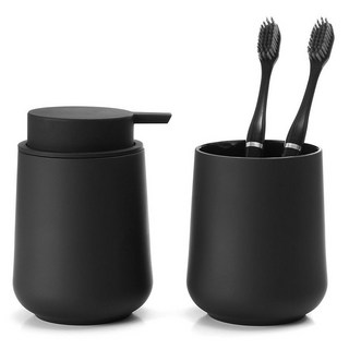 블루밍가든 집들이선물 무광 욕실 주방 호텔 고급 플라스틱 디스펜서, 블랙(무광), 1세트, 디스펜서+칫솔꽂이(칫솔제외)