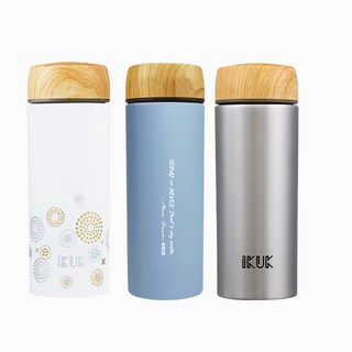IKUK艾可 500ml陶瓷內膽保溫杯 木紋蓋 輕巧保溫瓶, 藍月, 1個, 500ml