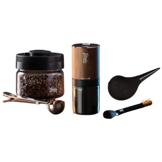 Bincoo 電動磨豆機 45段粗細可調 USB充電 便攜式咖啡研磨器, 電動木紋磨豆機五件套