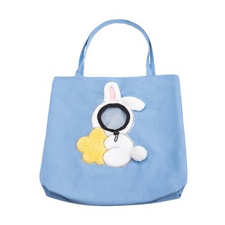 貓咪外出帆布手提側背包, 藍色, 1個