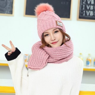 하찌 털모자세트 핑크 니트목도리세트