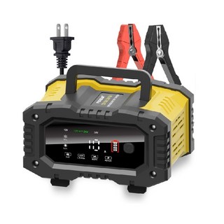 福克斯 FPT-100 12V10A /24V5A 汽車電瓶充電器，全彩LCD大螢幕檢測，單鍵操作，12V/24V通用, 黃色