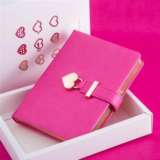 本子卡傑密碼本創意多功能帶鎖日記本可愛少女心筆記本子藝文精緻情侶送禮物禮盒裝女生帶鎖釦記事本389990, 玫紅色禮盒裝, 1個