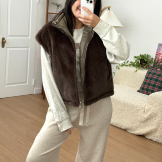 누보마켓 리버시블 고급 밍크 퍼 조끼 양면 누빔조끼 패딩베스트 털조끼