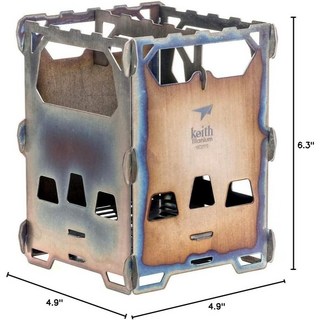 【山道具屋】Keith 鎧斯鈦 Ti2201 純鈦輕便組合式卡片柴火爐/焚火台，輕巧便攜，露營野炊首選, 1個