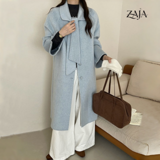 ZAJA 여성 울 코트 디자인 패션 루즈핏 롱 트렌치코트
