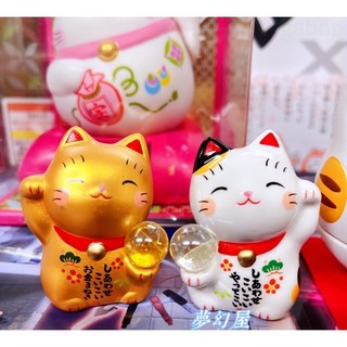 日本傳統和風金運文字福字文疏招財貓擺件 龍虎作 兩款一組 4公分, 兩款一組水晶發財貓4公分,日本正版現貨
