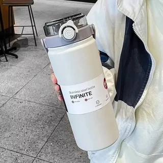 대용량 1리터 스테인리스 스틸 보온병 이중 빨대 포함 보냉 기능, 01 White, 01 1L