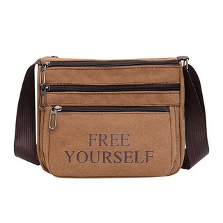 男士復古防水斜挎包 時尚單肩包, 帆布款深棕色