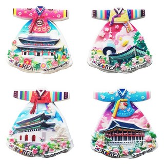 한국 관광명소를 담은 한복 디자인 러버 냉장고자석(4개)/외국인친구들선물/전통기념품 공예품/외국어학당 문화원 국제학교 교환학생 유학생 홈스테이선물/Korean Souvenirs, 은은한 수채화적인 색감