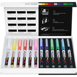 카린 안료 데코브러시 아크릴 페인트 마커 12가지 기본 색상 컬렉션 브러시 팁 마커 세트 불투명 광속 및 방수 펜 목재 패브릭 캔버스 암벽화 등 다양한 용도로, 1 Count (Pack of 1), Basic