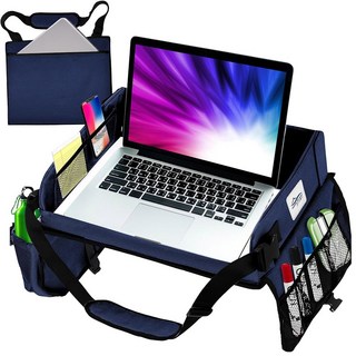여행용 랩 데스크 트레이 자동차용 휴대용 원격 근무 학교 수납 포켓이 있는 노트북 패드 태블릿 홀더 어깨 스트랩 최대 15 6인치 블랙 장착 가능, Navy, 1개