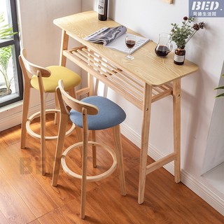 實木吧台桌椅組合，北歐家用靠牆酒吧桌，陽台咖啡廳高腳桌邊桌長桌, 1個, C款椅子單拍 坐高71cm, C款椅子單拍 坐高71cm