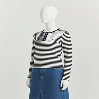 100%정품 헤지스 여성 티셔츠 가격인하면 네이비 스트라이프 긴소매 와이프 회사 초대