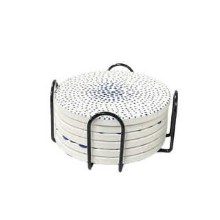 咖啡叔叔 硅藻土杯墊 (6入含架) 紺青色, 1個, 六入黑架組